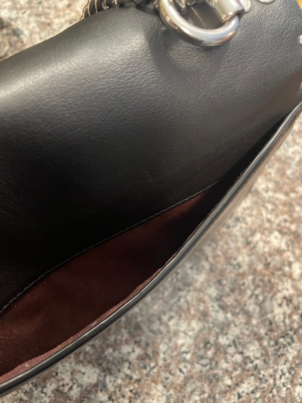 Coach Black Leather & Signature Canvas Chain Shoulder Bag with Silver Studs - Picture 12 of 17